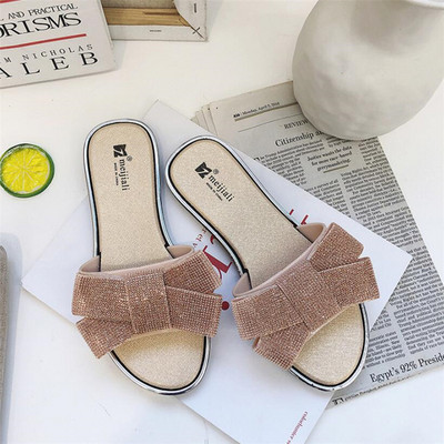 Casual γυναικείες παντόφλες με πέτρες και κορδέλα σε τρία χρώματα