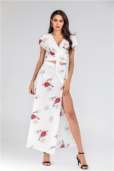 Modern női nyári szett két részből, virágmintával