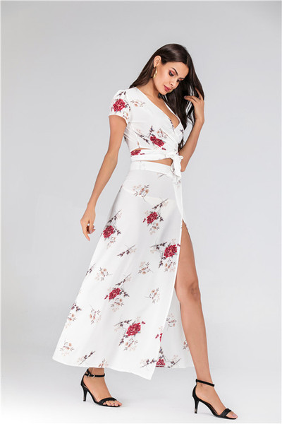 Modern női nyári szett két részből, virágmintával