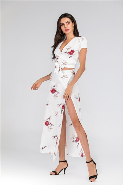 Modern női nyári szett két részből, virágmintával