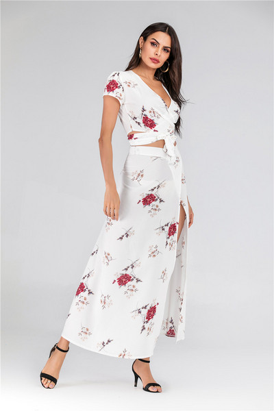 Modern női nyári szett két részből, virágmintával