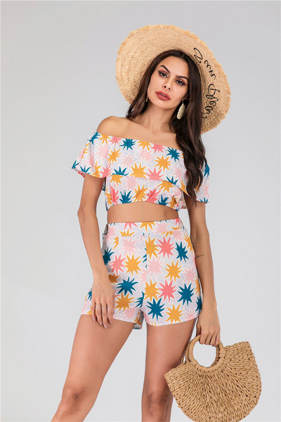Női nyári szett két részből színes motívumokkal