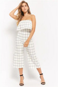 Stílusos női kockás overál fehér színben