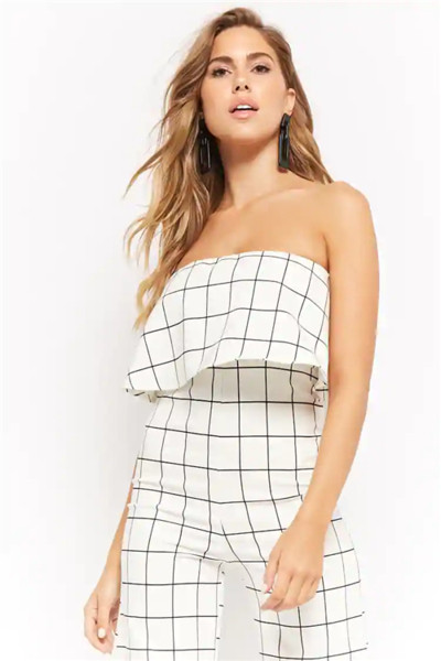 Stílusos női kockás overál fehér színben