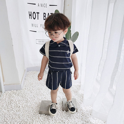 Csíkos gyerek szett fiú blúzhoz és nadrághoz két színben