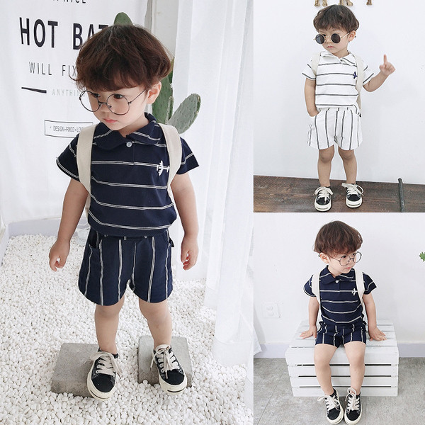 Csíkos gyerek szett fiú blúzhoz és nadrághoz két színben