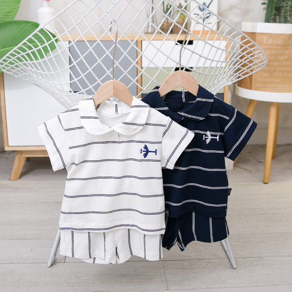 Csíkos gyerek szett fiú blúzhoz és nadrághoz két színben