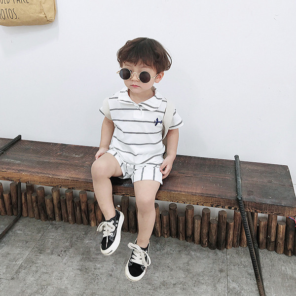 Csíkos gyerek szett fiú blúzhoz és nadrághoz két színben