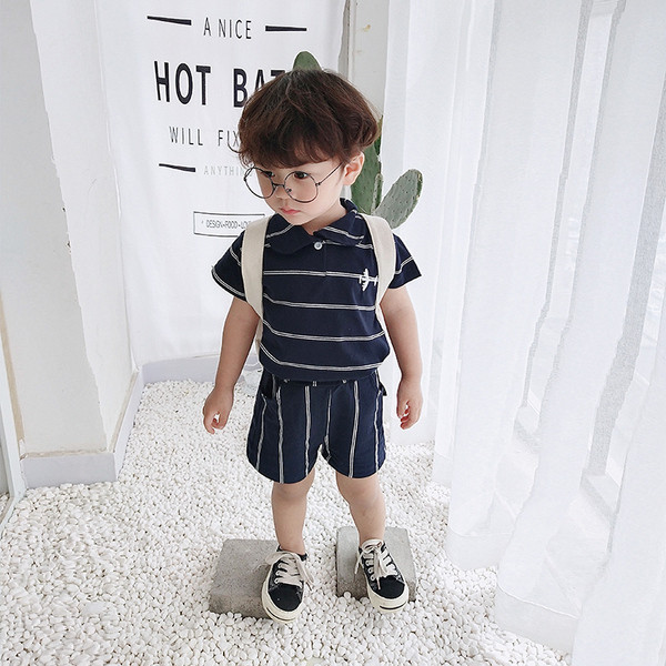 Csíkos gyerek szett fiú blúzhoz és nadrághoz két színben