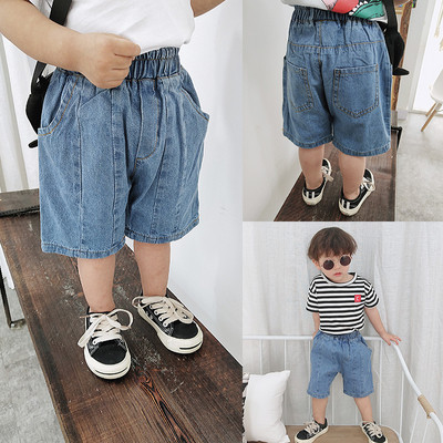 Модерни детски къси панталони в син цвят с джобове