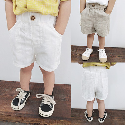 Детски къс панталон за момчета в бял и бежов цвят