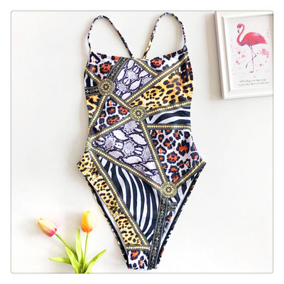 Costum de baie intreg model nou cu model colorat si spate gol