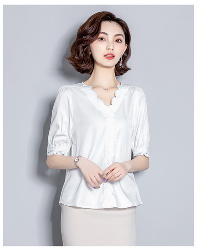 Modern női ing 3/4-es ujjal és V-nyakkal, három színben