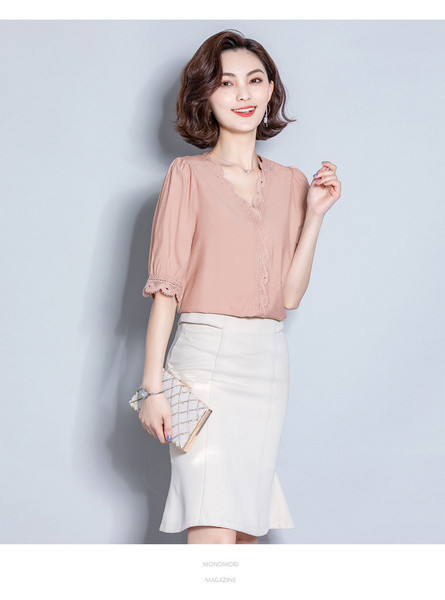 Modern női ing 3/4-es ujjal és V-nyakkal, három színben