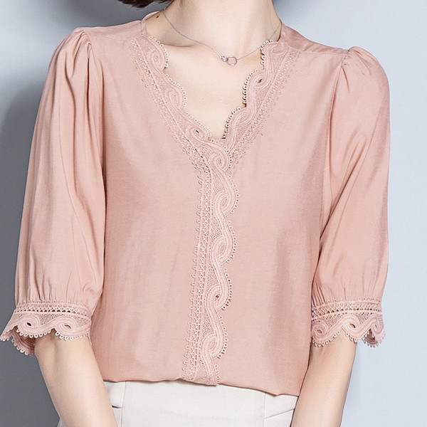 Modern női ing 3/4-es ujjal és V-nyakkal, három színben