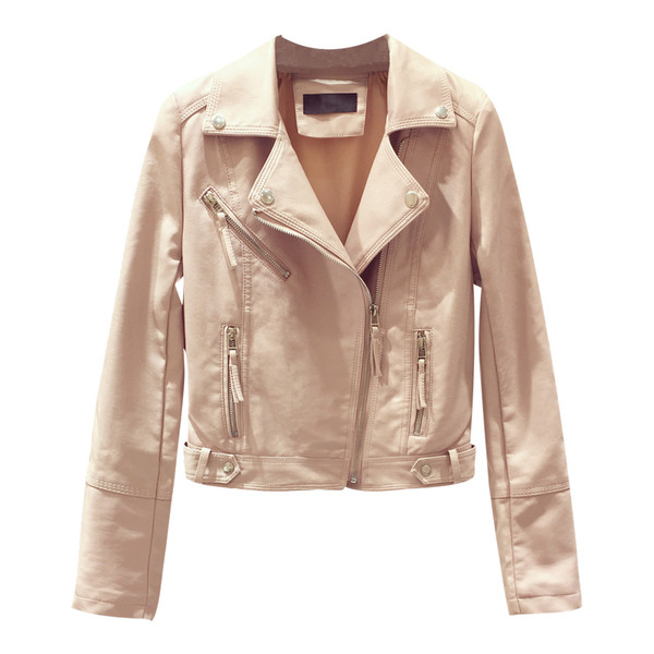 Ежедневно стилно дамско кожено яке в розов, бял и черен цвят 