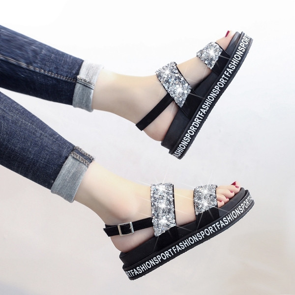 Sandale de dama moderne in doua culori cu inscriptii