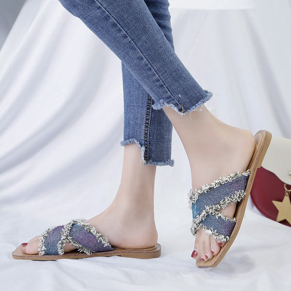 Papuci de dama moderni in trei culori cu talpa plata