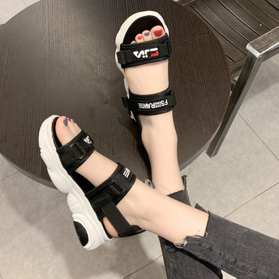 Sandale de dama cu talpa inalta in doua culori cu inscriptii