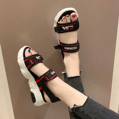 Sandale de dama cu talpa inalta in doua culori cu inscriptii