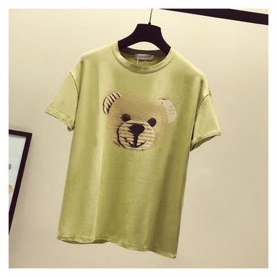 Női alkalmi póló széles modell fehér és zöld rátéttel