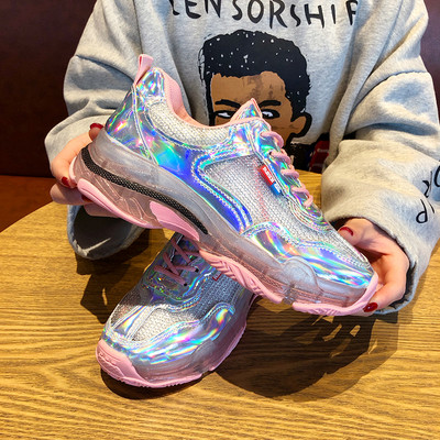 Stílusos női tornacipő két színben - rózsaszín és sárga