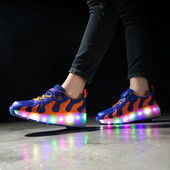 Világító roller tornacipő fiúknak fekete és kék színben