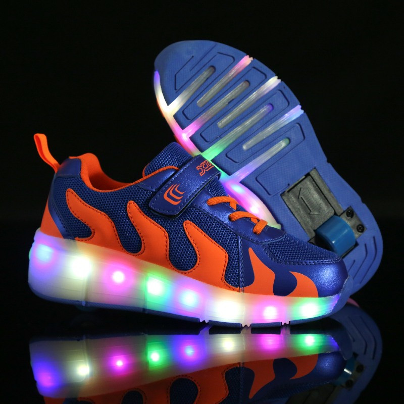 Világító roller tornacipő fiúknak fekete és kék színben