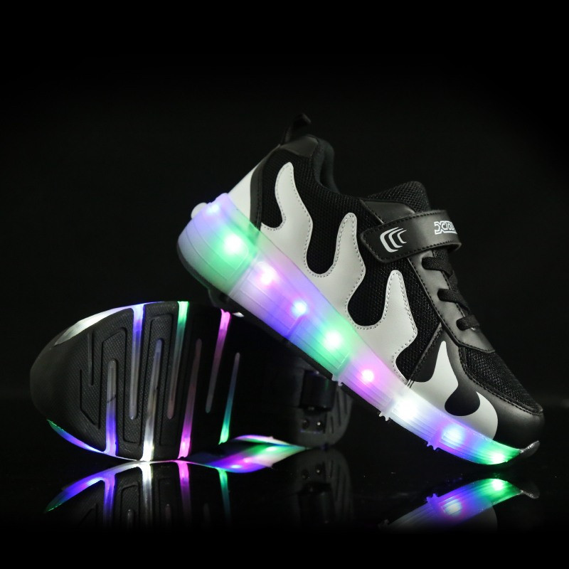 Világító roller tornacipő fiúknak fekete és kék színben