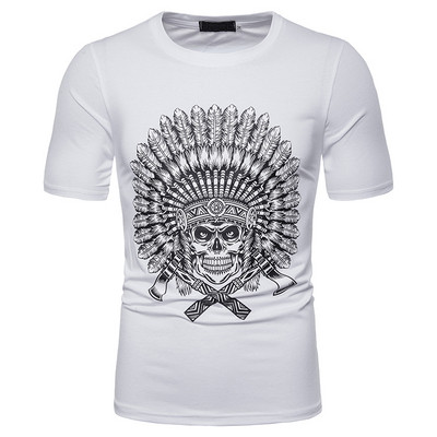 Ежедневна мъжка тениска с апликация в черен, бял и сив цвят