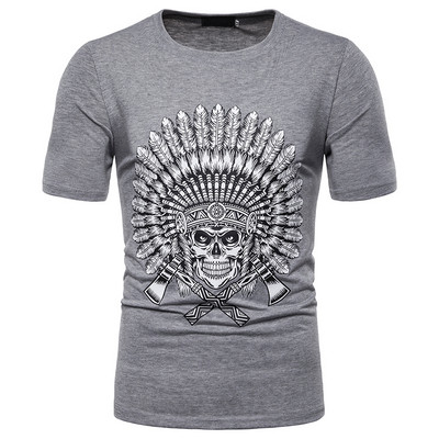 Ежедневна мъжка тениска с апликация в черен, бял и сив цвят