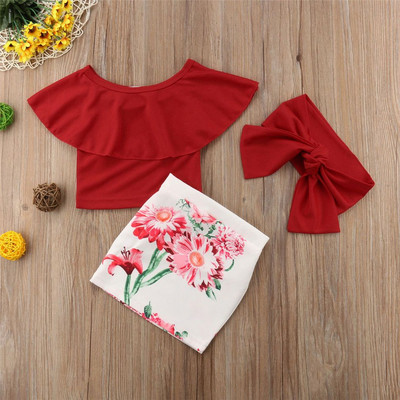 Set de bluza si fusta modern pentru copii cu motive florale pentru fete