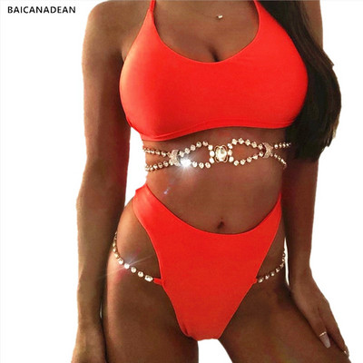 Μοντέρνο μαγιό με πέτρες σε πορτοκαλί και πράσινο χρώμα