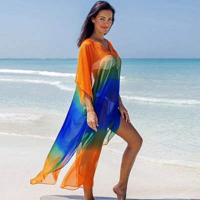 Pareo de damă colorat cu decolteu în V și mâneci 3/4