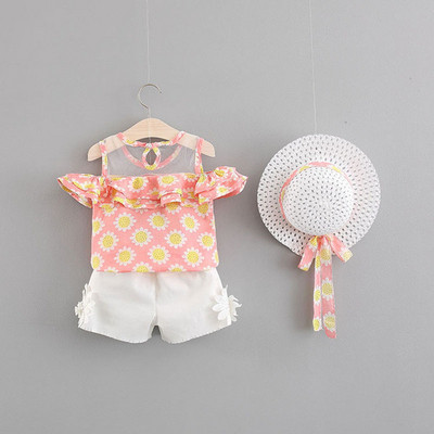 Бебешки комплект за момичета блуза и панталон в розов цвят