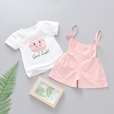 Set bebelus zilnic in roz si galben pentru fete