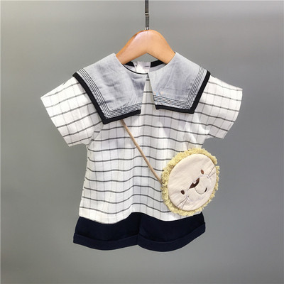 Set modern bluza pentru copii cu decolteu O si pantaloni pentru baieti