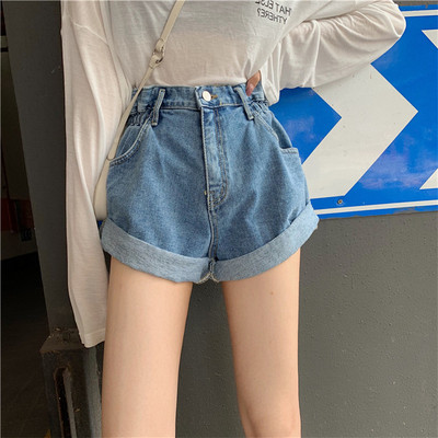 Pantaloni scurți casual din denim în negru și albastru