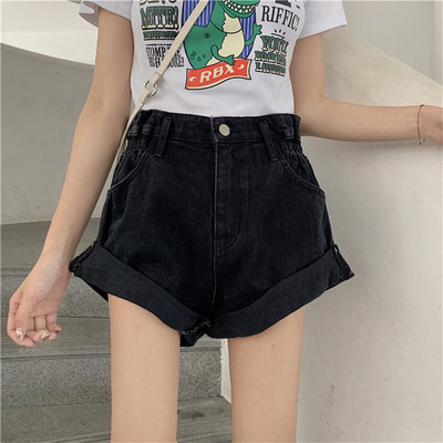 Pantaloni scurți casual din denim în negru și albastru