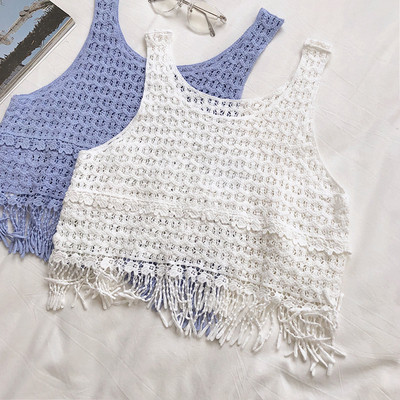 Maieu modern de damă cu franjuri în alb și albastru