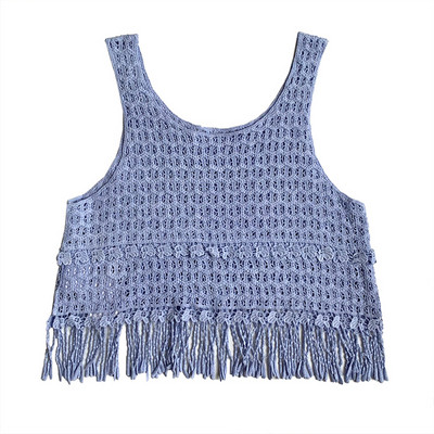 Maieu modern de damă cu franjuri în alb și albastru