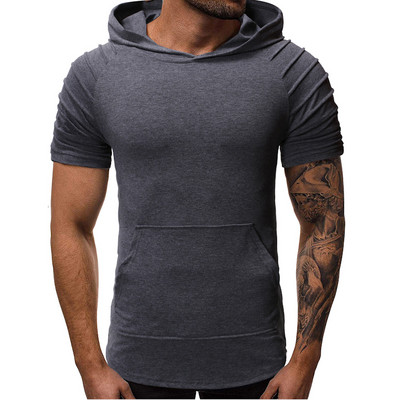 Tricou sport pentru bărbați cu glugă în verde, roșu și gri