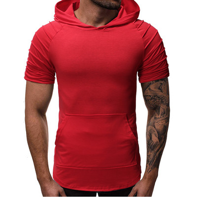 Tricou sport pentru bărbați cu glugă în verde, roșu și gri