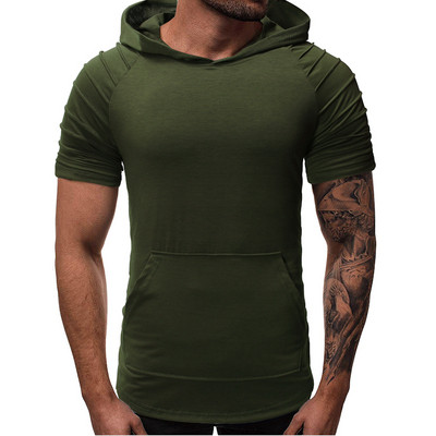 Tricou sport pentru bărbați cu glugă în verde, roșu și gri