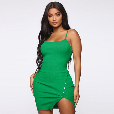 Модерна дамска рокля Slim модел с тънки презрамки в зелен и червен цвят