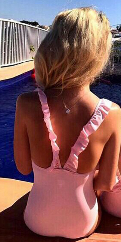 Costum de baie elegant pentru mama sau fiica in galben si roz