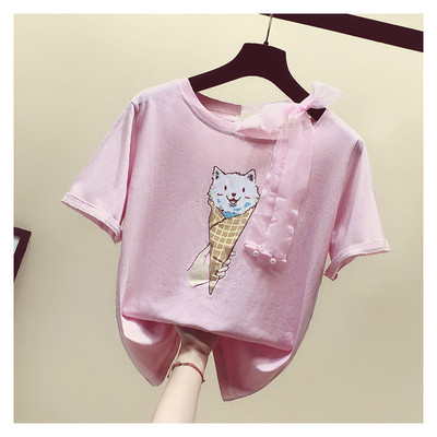 Új modell női póló rátéttel és szalaggal több színben