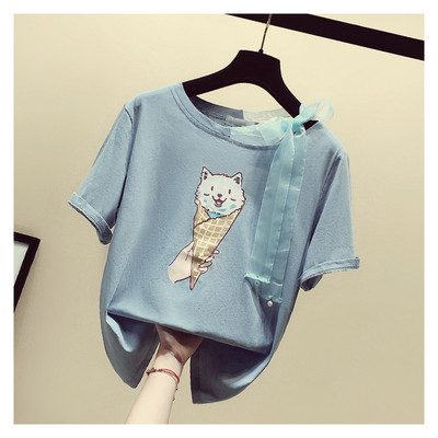 Új modell női póló rátéttel és szalaggal több színben