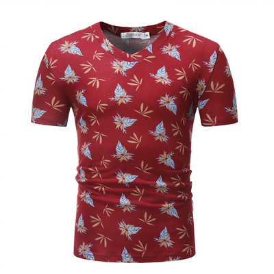 Tricou modern pentru bărbați cu decolteu în V în alb, roșu și albastru