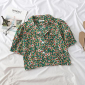 Cămașă scurtă de damă modernă cu motive florale în alb și verde